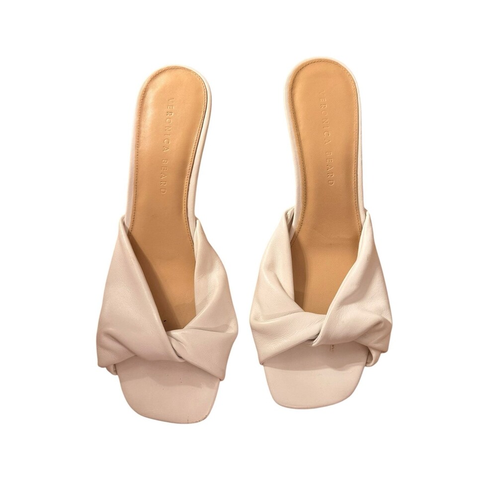 Veronica Beard Off-White Slide Sandals with Knotted Strap Detail - 9 - White